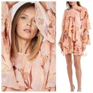 NWT TED BAKER LONDON Pegaia Sleeve Detail Mini Dress on Coral, size US 6